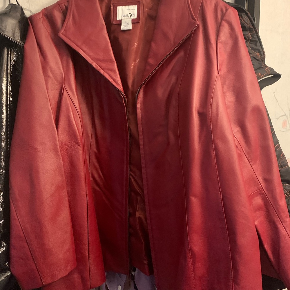 Vintage real leather jacket. From 1970s. Cherry red. .
